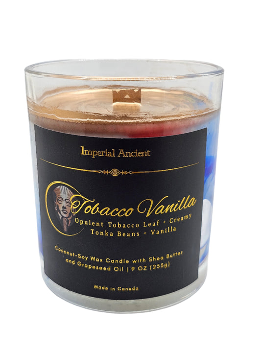 Imperial Ancient Tobacco Vanilla Candle – 9 oz premium soy wax with shea butter, rich tobacco leaf and vanilla scent, made in Canada