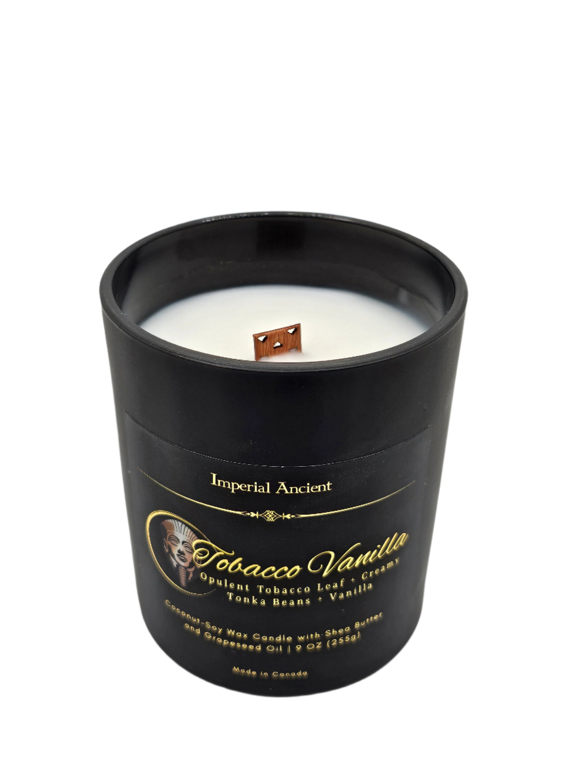 Imperial Ancient Tobacco Vanilla Candle – Coconut-Soy Wax with Wooden Wick, Rich Blend of Tobacco Leaf, Tonka Bean, and Vanilla, Handcrafted in Canada