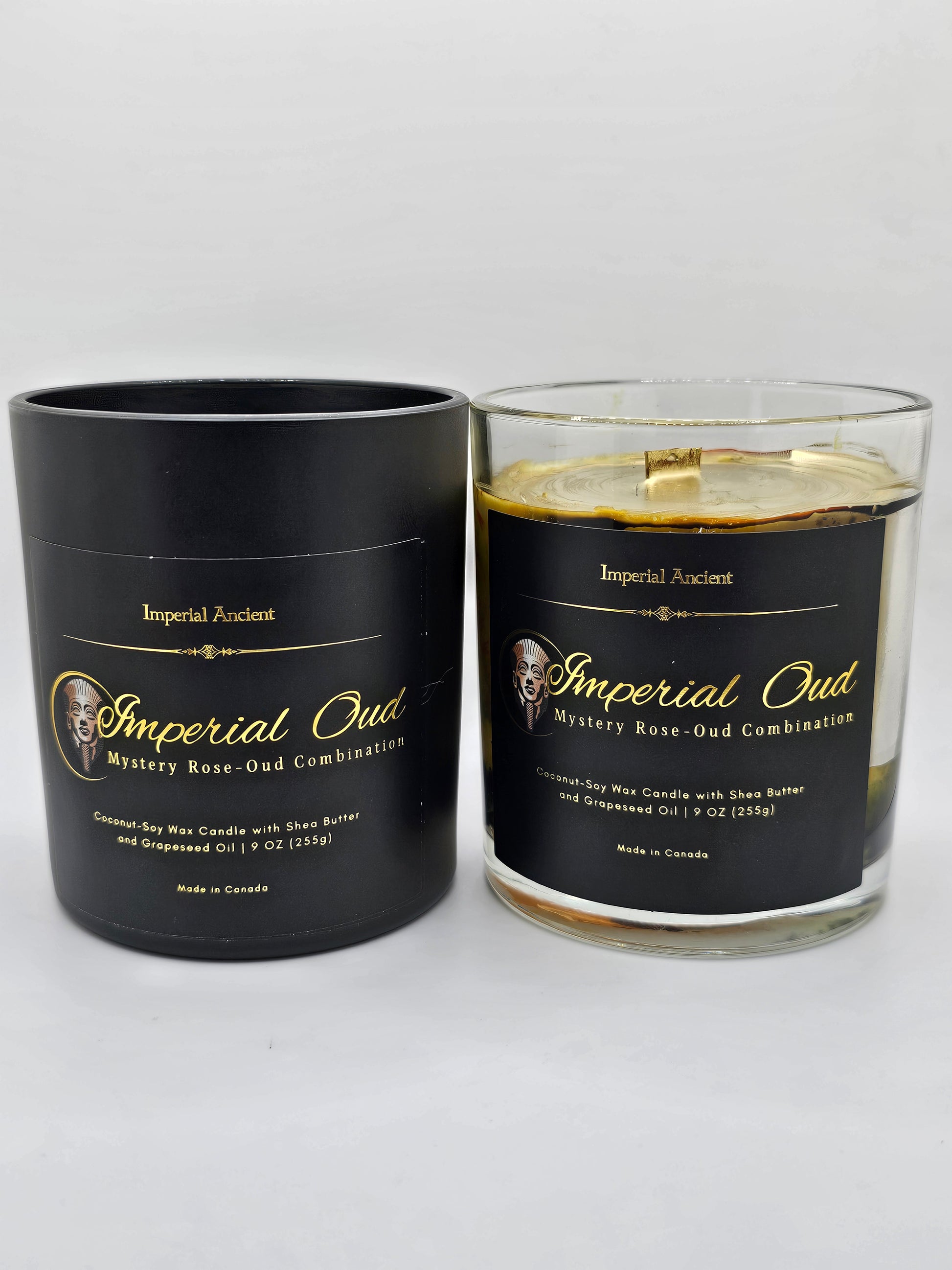 Imperial Ancient Oud Candle – Luxury Soy Wax with Gift Box, Elegant Black and Gold Packaging, Hand-Poured and Made in Canada