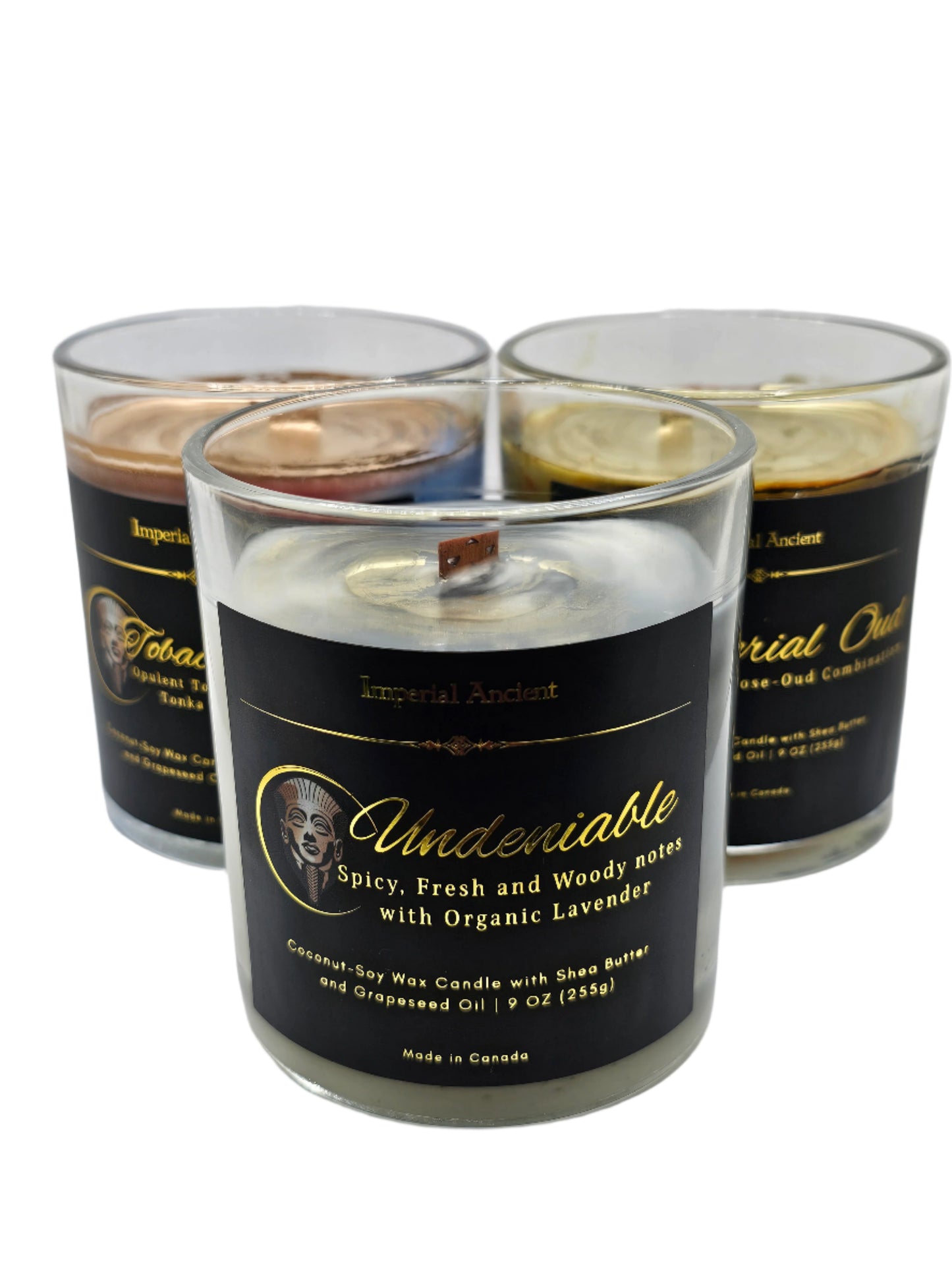 Imperial Ancient Luxury Marble Candles – Set of Scented Coconut-Soy Wax Candles with Wooden Wicks, Featuring Oud, Tobacco Vanilla, and Undeniable Scents, Made in Canada