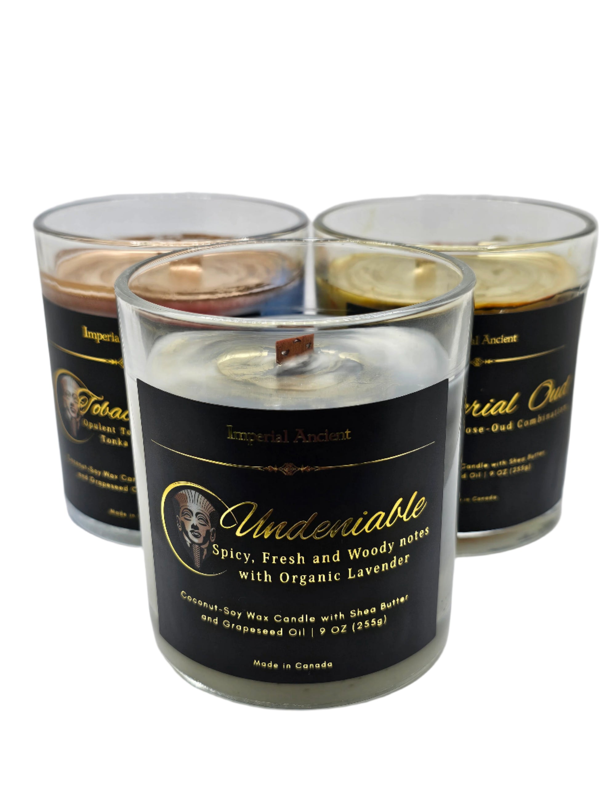 Imperial Ancient Luxury Marble Candles – Set of Scented Coconut-Soy Wax Candles with Wooden Wicks, Featuring Oud, Tobacco Vanilla, and Undeniable Scents, Made in Canada