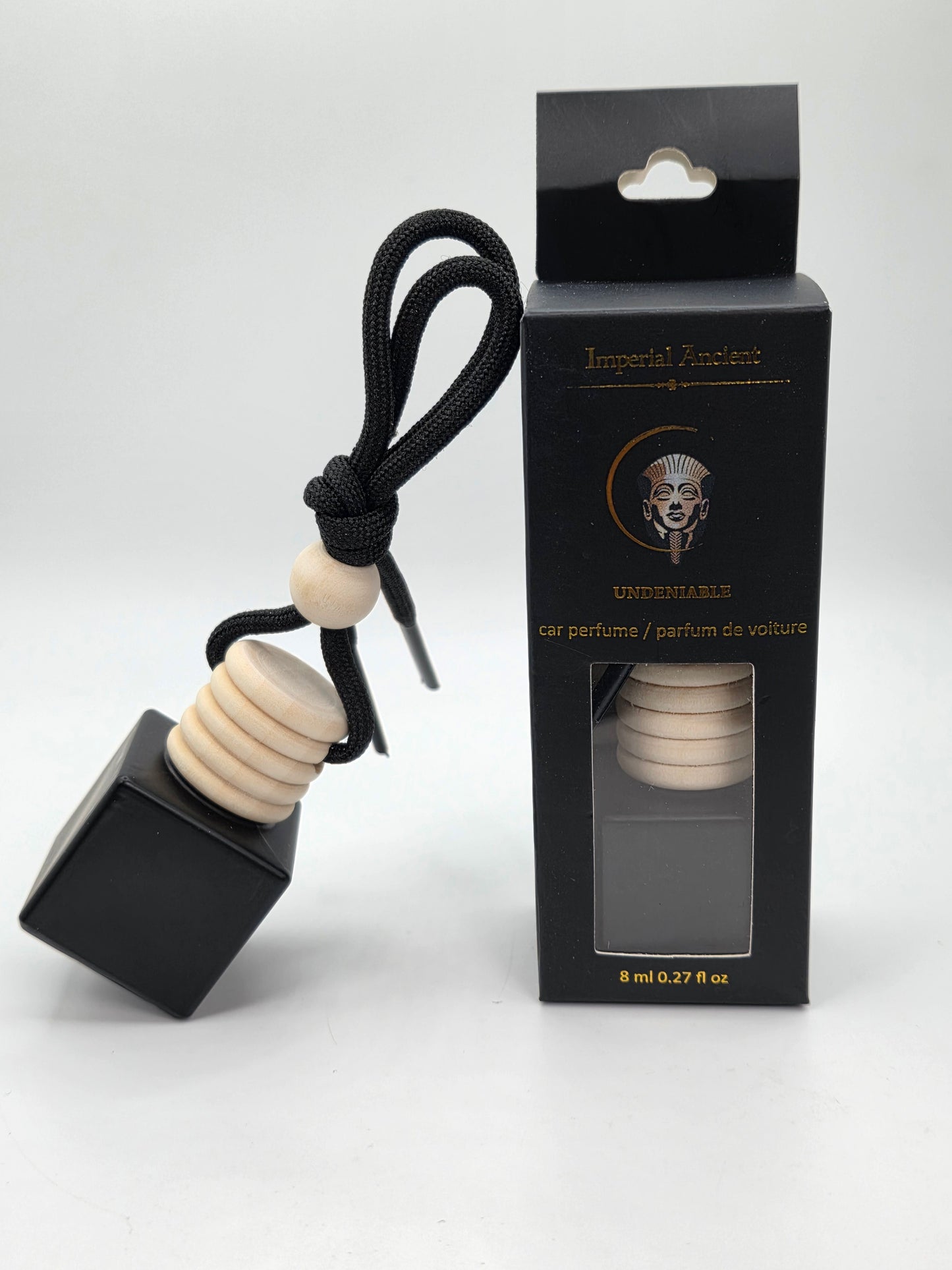 Imperial Undeniable Car Air Freshener – 8ml Luxury Oil-Based Diffuser with Wooden Cap and Black Hanging Cord in Premium Packaging