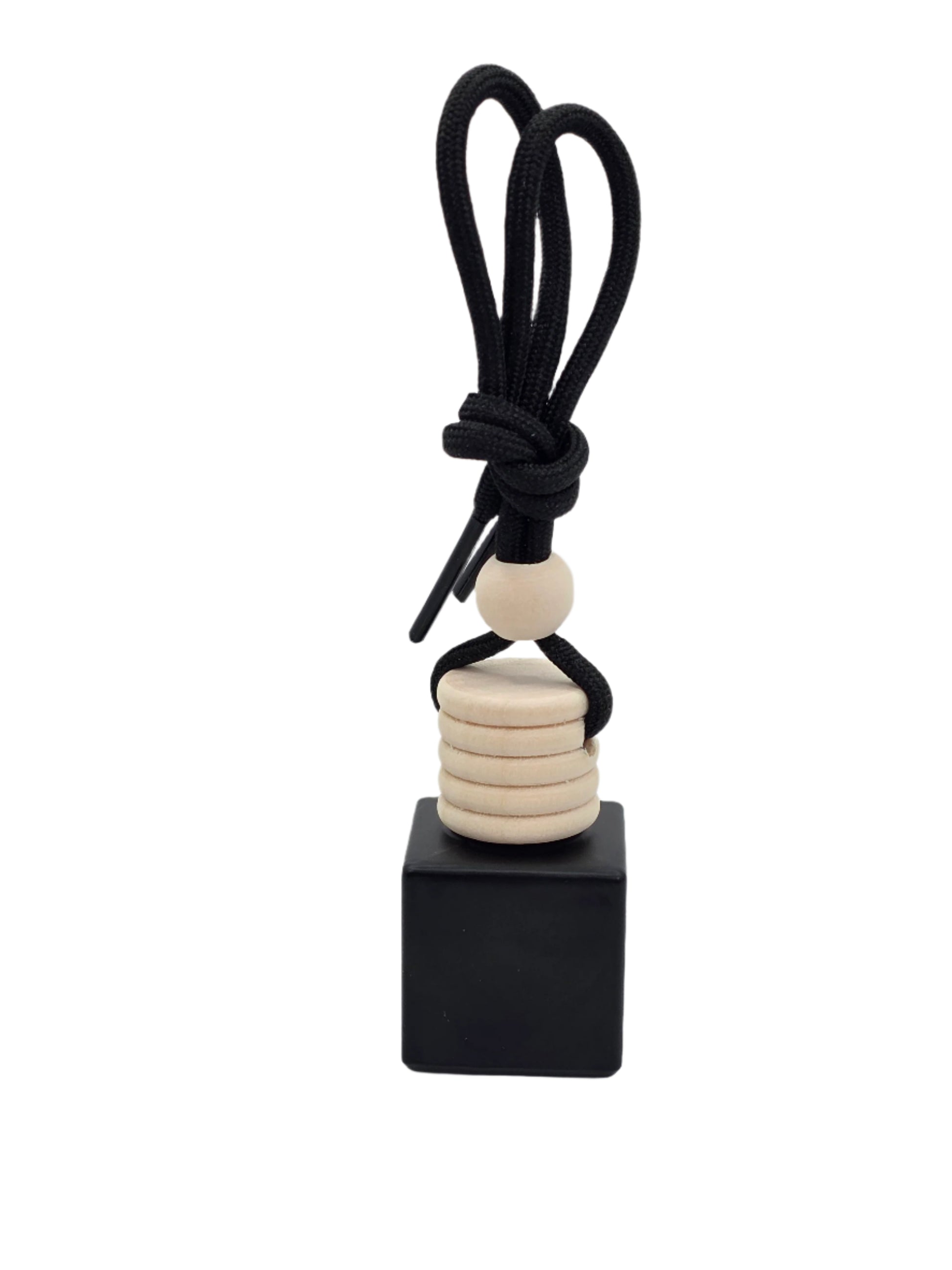 Imperial Ancient Imperial Oud Car Air Freshener – Elegant square bottle with wooden cap and black rope, perfect for hanging in vehicles, made in Canada.